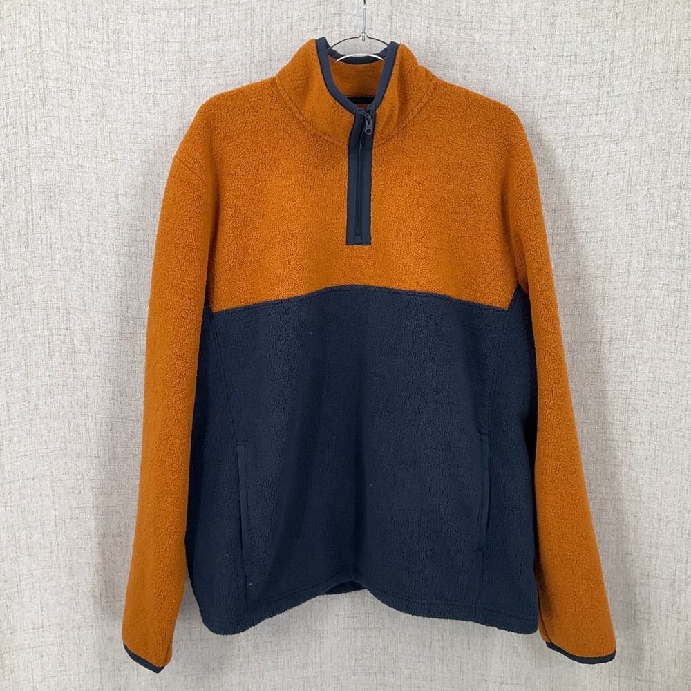 Sonoma Pullover Mens XL Orange Blue Arctic Fleece Quarter Zip Mock Neck NEW